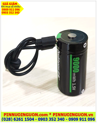 DoublePow HR20 D9000mWh, Pin sạc D 1.5v cổng USB DoublePow HR20 D9000mWh /01viên kèm Cáp sạc